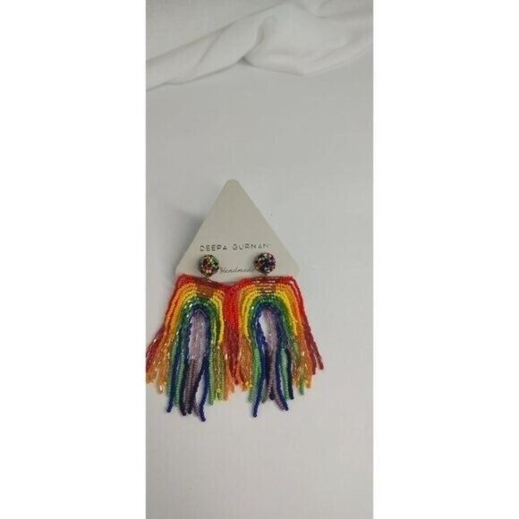 Anthropologie Deepa Gurnani Earrings Becka Rainbow Fringe Chandelier NEW - Picture 9 of 13